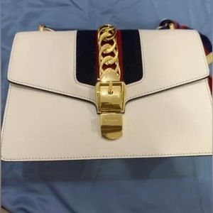Gucci Calfskin Medium Sylvie Shoulder Bag Off White